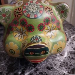 1970s Vintage Piggy Bank With Flower's