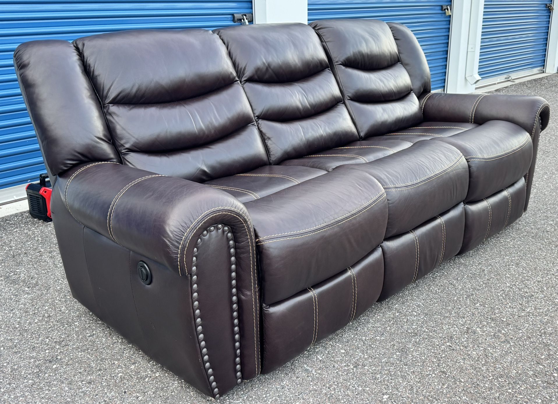 LEATHER RECLINER SOFA COUCH NAILHEAD
