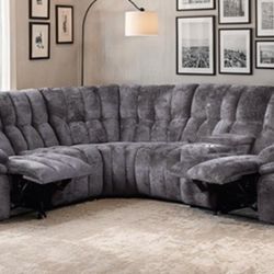 Brand New Grey Super Plush Power Reclining Sectional Sofa 