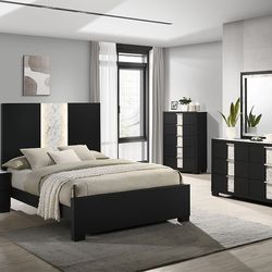 New🌟 4pcs Black Bedroom Set w/LED panel  (Mattress and Chest are not Included)