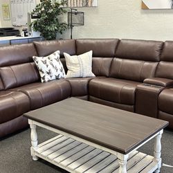Top Grain Leather Reclining Sectional Sofa