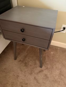 Gray Wood Nightstand with Two Drawers