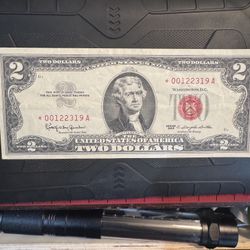 Rare 1963 * Note With Low Cereal Numbers And Red Seal See Through series two-dollar bill.last Year On Red $2 Notes 