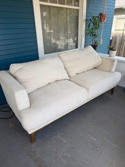 Mid-Century Modern Cream Fabric Sofa