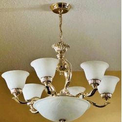 Stunning Vintage Brass Chandelier – 6 Arm Hollywood Regency Style