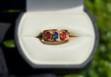 Jewelry 14k solid yellow gold sapphire ruby rose quartz 0.60CTW ring size 5.50
