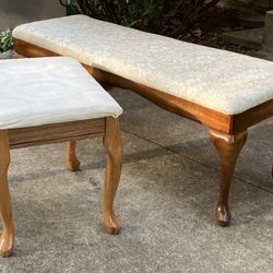 2 Upholstered Hardwood Benches/Footrests