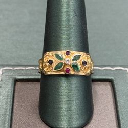 18k Gem And Diamond Ring 