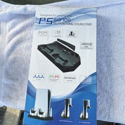 PS5 Stand and Cooling Station with Controller Charging Station for Playsation 5 Slim/PS5, PS5 Accessories Incl. 3 Levels Cooling Fan, 3 USB Hub, Heads