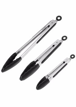 Kitchen Tongs,Set of 3-7, 9, 12 Inch,Stainless Steel Cooking Tongs With Silicone Tips For Barbecue,Cooking,Salad,Grilling,Frying(Black)(new)