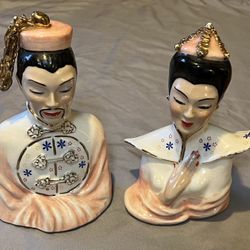 Asian Man & Woman Ceramic 7” Figures !