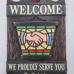 Vintage Coca Cola Handshake Stained Glass Style Sign. 
