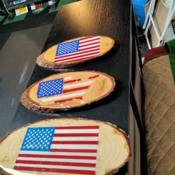 American Flags wood Disc, 13"X 5",,,10x 4"1/2