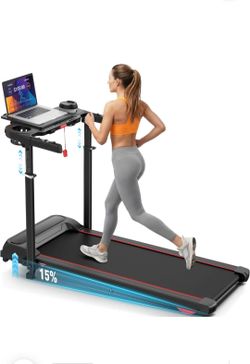 Incline Multifunctional Walking Pad with Height- Adjustable Handle Bar and Built-in Removable Desk, Black