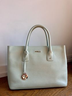 Furla Mint Green Divide It Leather Tote Bag Medium Handbag