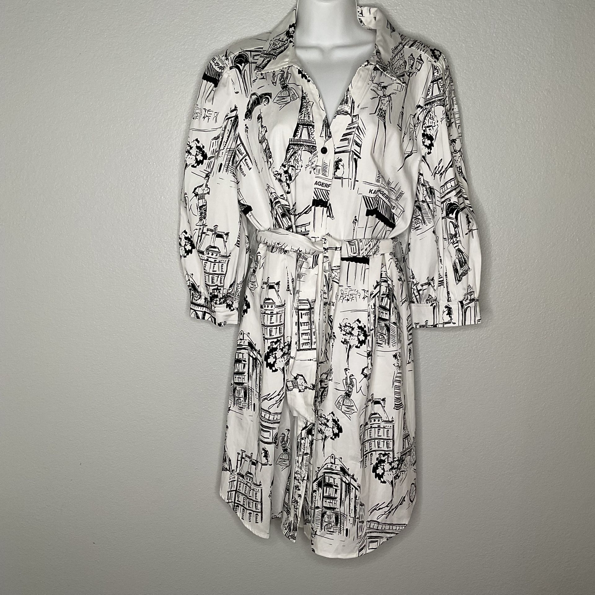 Karl Lagerfeld Paris Printed Shirt Dress Cityscape Size 14