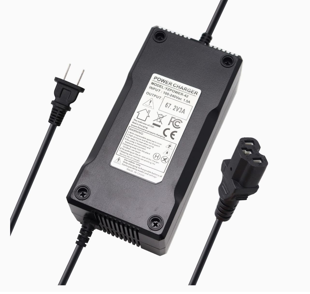 67.2V 3A / 60V 3A Lithium Battery Charger AC Adapter Power Supply for 16S 60V Lithium Li-ion Batteries Pack with 3 Holes Plug