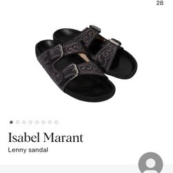 Isabel Marant Lennyo buckle Embroidered Suede Slides sandals 