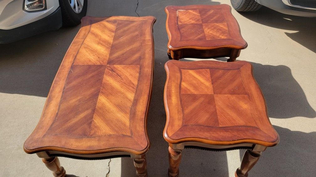 3 PC. Coffee Table, End Tables SOLID WOOD
