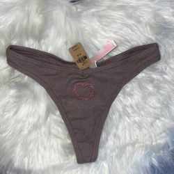 PINK Cotton Thong Underwear w/ Embroidered Print