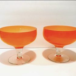 Vintage Midcentury Modern Cased Glass Pedestal Compote Bowls Set of 2 Rare