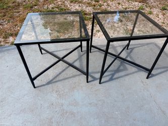 Pair of Glass Top Metal Side Tables