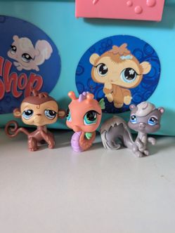 Littlest Pet Shop Bundle Lot Monkey, Seahorse, and Squirrel