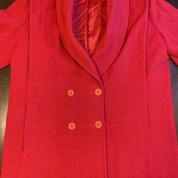 Vintage 80's Herman Kay Women's Red 100% Wool Peacoat Sz Lg