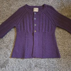 Ruff Hewn Purple 3/4 length sleeve 1/2 button up sweater, size L.