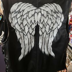 The Walking Dead AMC Vest Black PU Leather Daryl Dixon. Angel Wings