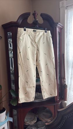 J Crew- chino pants with all over embroidery