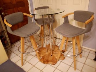 Darwin KD Fabric Bamboo Bar Stool Stokes Gray / Natural (4-Piece) Bar Height Table Set w/ Glass Top!!!