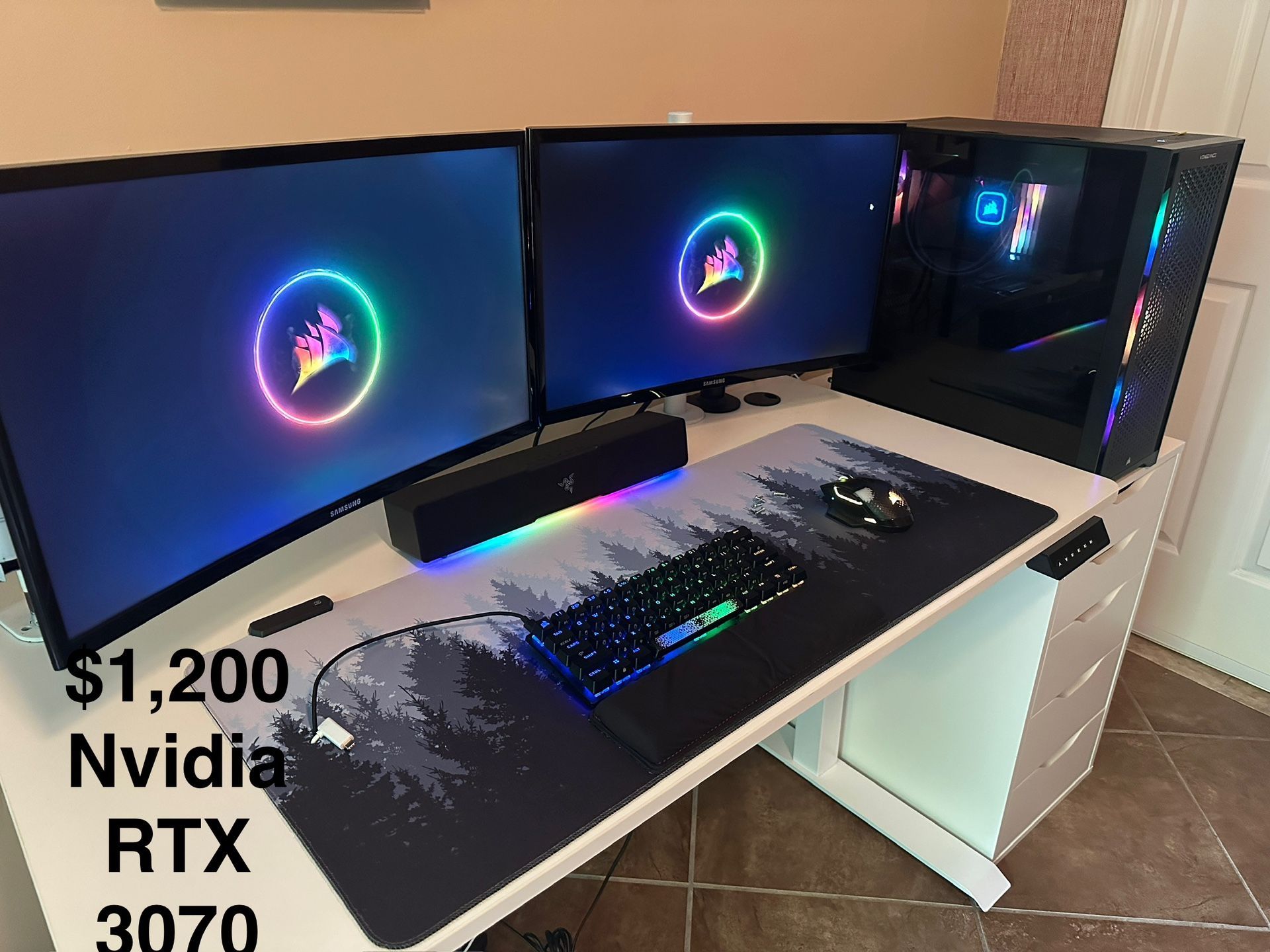 Gaming PC RTX 3070 | Intel I7 | 32GB Ram Gaming Desktop + 2 Curved 1080p monitors