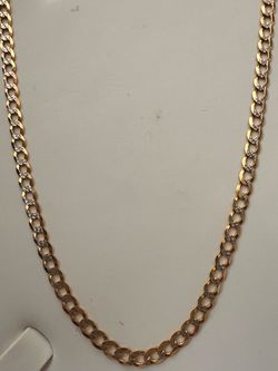 Beautiful Solid 14k yellow gold Cuban chain with diamond cut, paved two tone