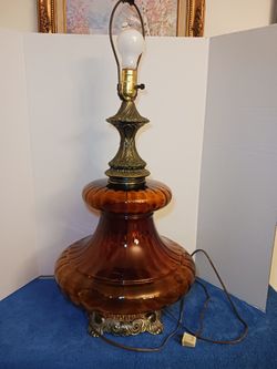 1972 EF & EF Industries Inc MCM Amber Glass Table Lamp, 30" Tall