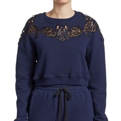 Jonathan Simkhai lace appliqué embroidered crop sweatshirt sweater size S small