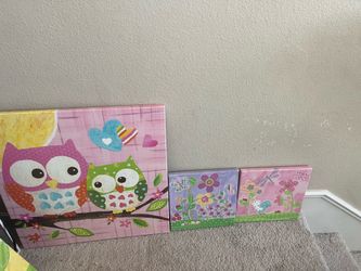 Kids Owl Wall Art Set + Matching Owl Lamp