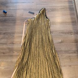 Averette Bronze Metallic Pleated One-Shoulder Maxi Dress