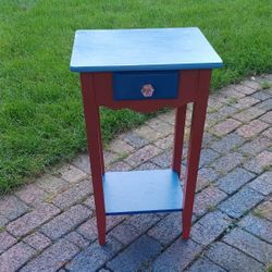 Sturdy Little 2 Shelves & 1 Drawer Wood Side Table