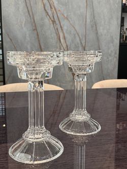 Heavy Crystal Candle Stands - Intricate Carving