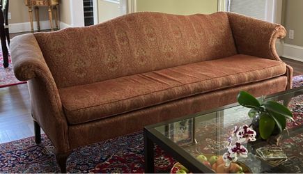 Queen Anne style camel back sofa
