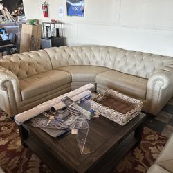 Cream Leather Couch 