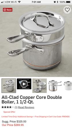 All-Clad Copper Core 2-qt Saucepan & Porcelain Double Boiler w/Lid