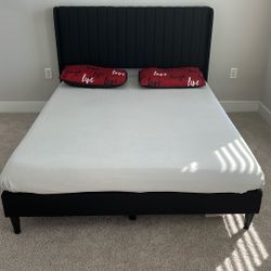 Queen Bed Frame + Mattress – Great Condition
