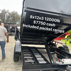 Dump Trailer 8x12x3 12000lb $6995 + $750 Ramps Packet 