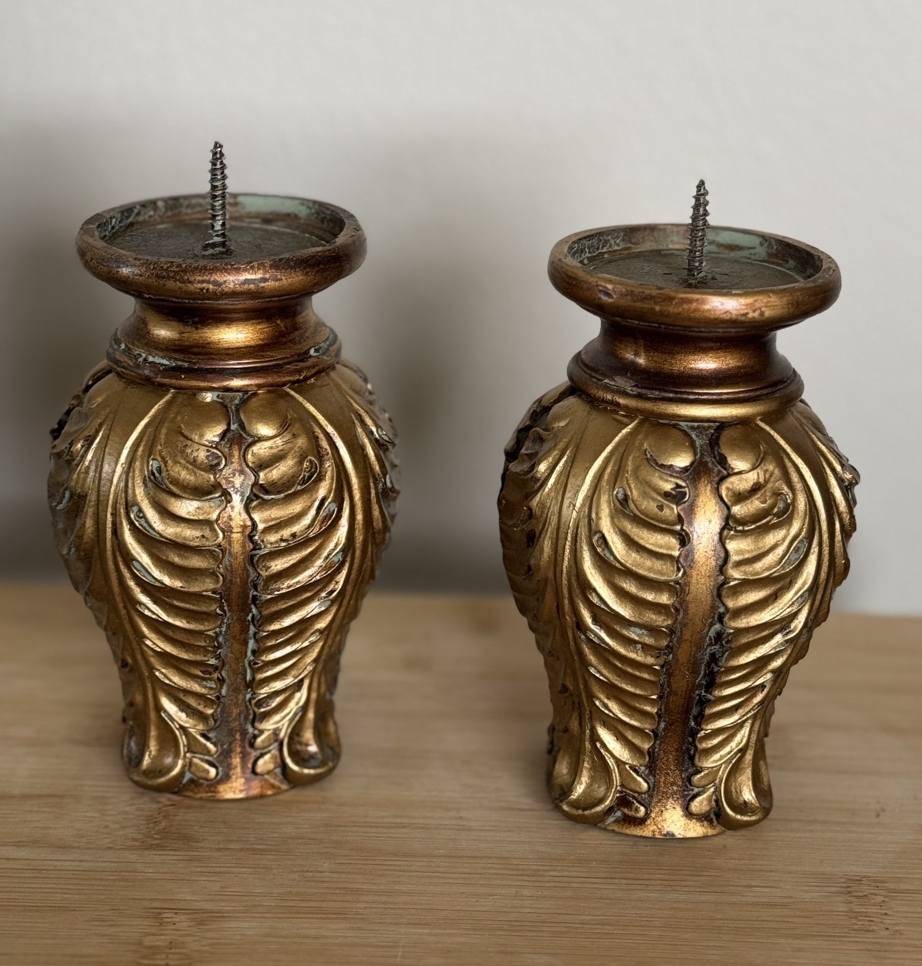 Hollywood Regency Style Bronze Candle Holders - 5”