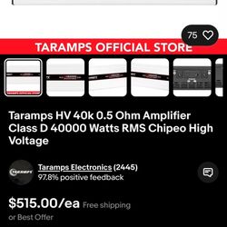 Taramps HV 40k 0.5 Ohm Amplifier Class D 40KWatts RMS Chipeo High Voltage