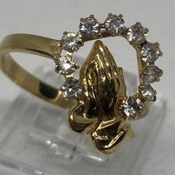 Vintage 14 Kt GE Vermeil CZ Praying Hands Ring Size 9.25