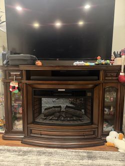 Solid Wood TV/Media Console with Electric Fireplace - Like New