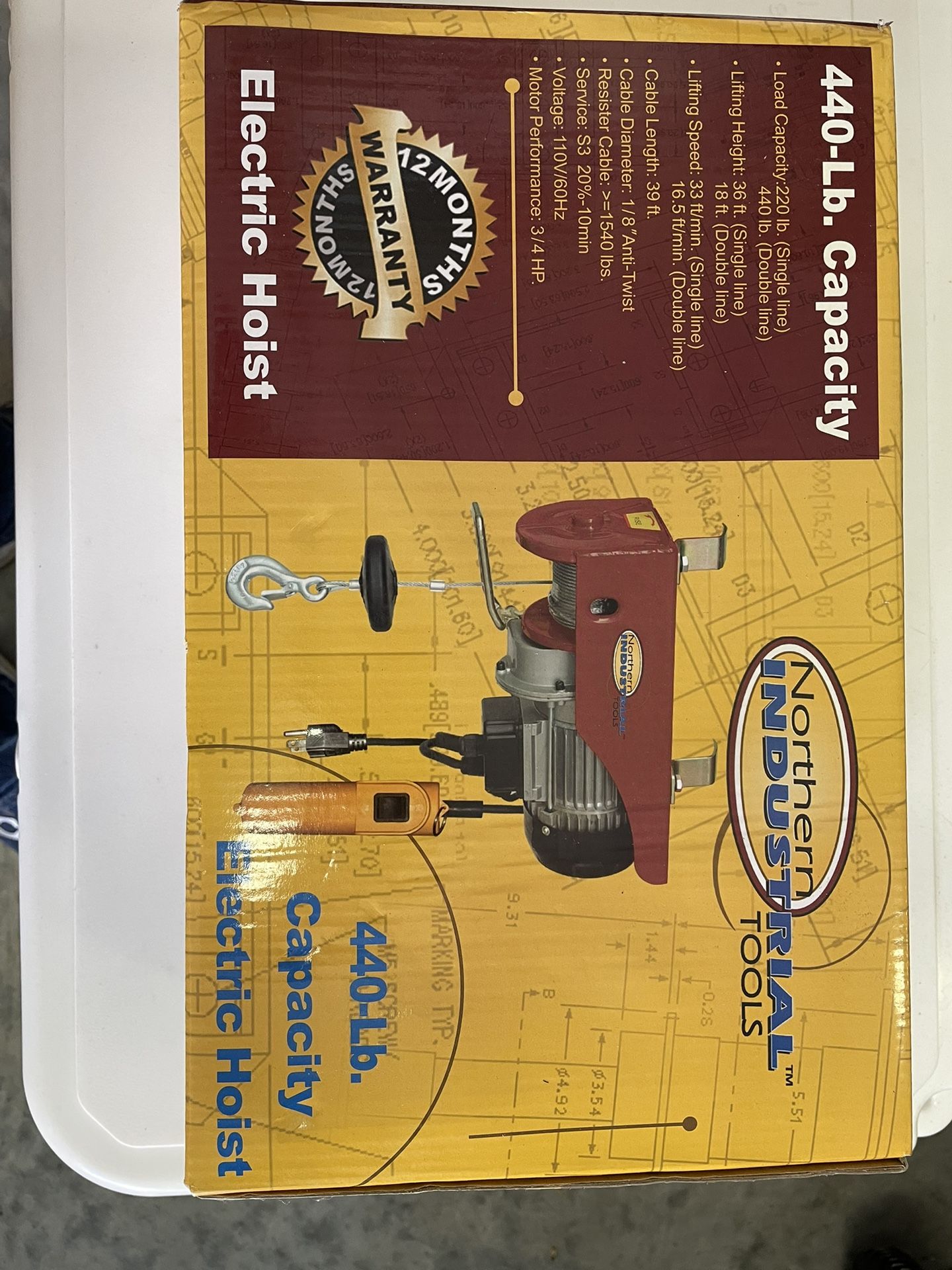 Electric Hoist - 440 Lb Capacity - New In Box